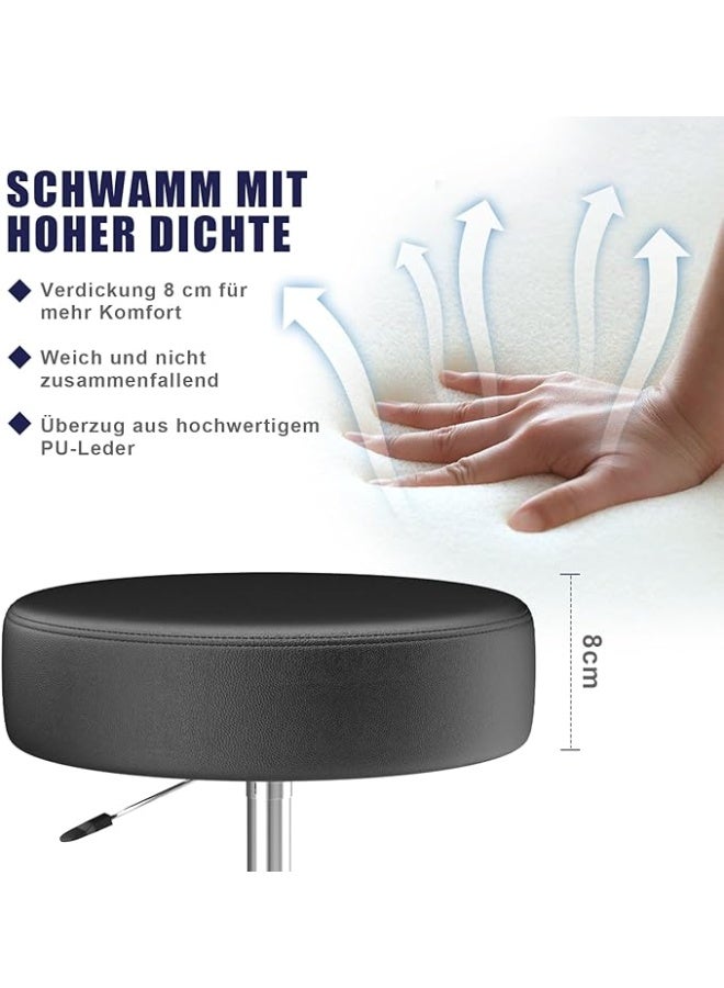 Height-Adjustable Rolling Stool with Footrest, Swivel Work Stool with Wheels and PU Leather Seat - Image 3